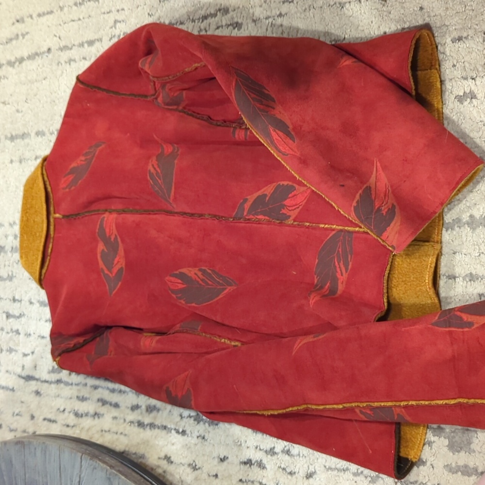 Robert Kitchen Womens Faux Suede & Pile Super Soft Jacket Debossed Leaf Print - Picture 5 of 9